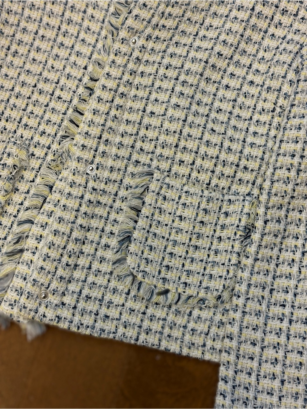 Zara Cream & Light Blue Tweed Fringe-Trim Jacket - Picture 5 of 6